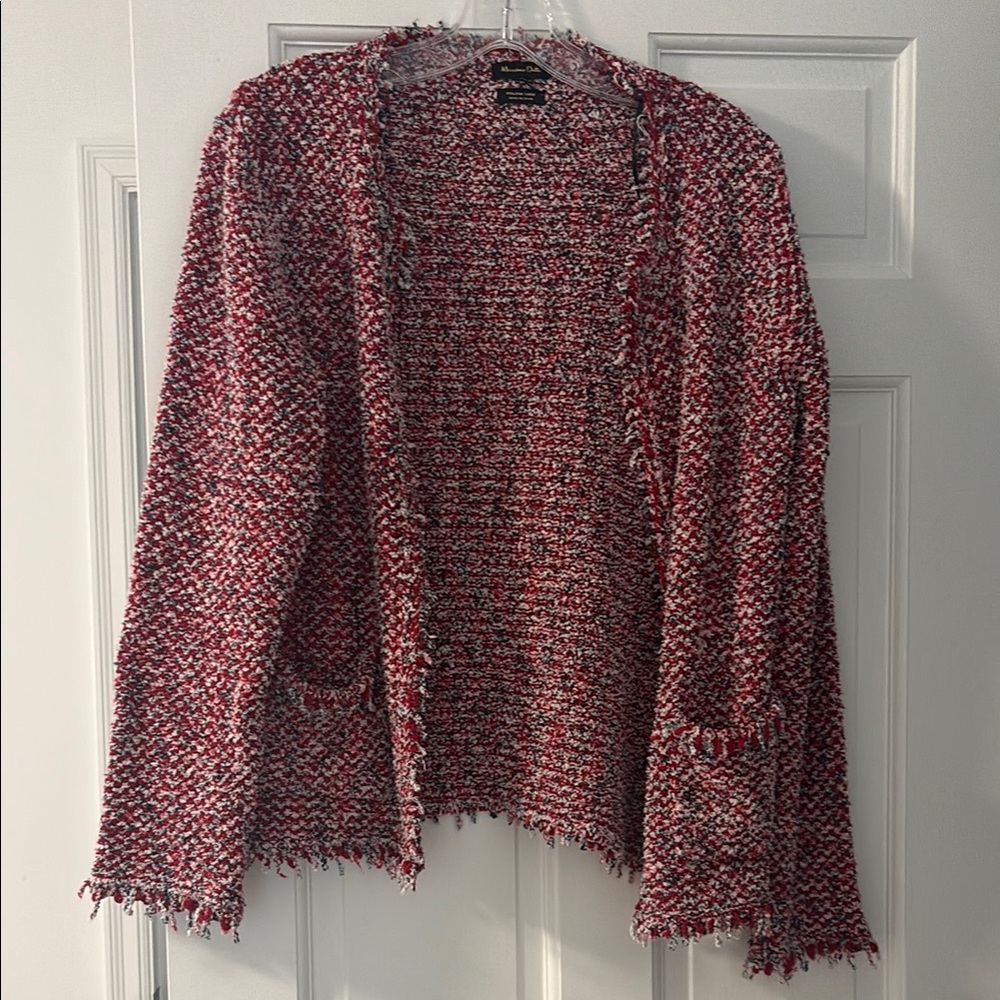 Massimo Dutti Red, white and blue Tweed Cardigan